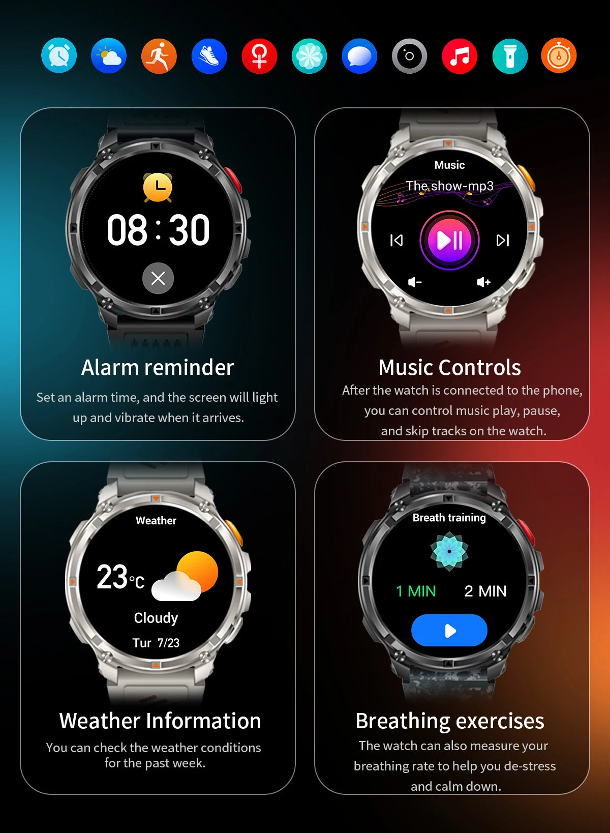LIGE Smart Watch 2026 Gorąca Sprzedaż 1100mAh Wojskowy Wodoodporny Kompas Latarka LED Tryby Sportowe Męski Smartwatch Dla Android iOS