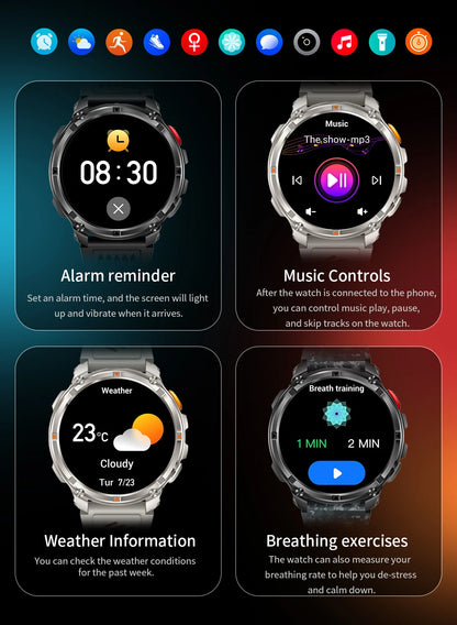 LIGE Smart Watch 2026 Gorąca Sprzedaż 1100mAh Wojskowy Wodoodporny Kompas Latarka LED Tryby Sportowe Męski Smartwatch Dla Android iOS