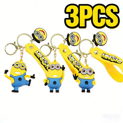 1/3/7/14PCS New Popular Anime Minions Keychain Cartoon PVC Children Toy Gift Cute Key Ring School Bag Pendant Car Key Chain