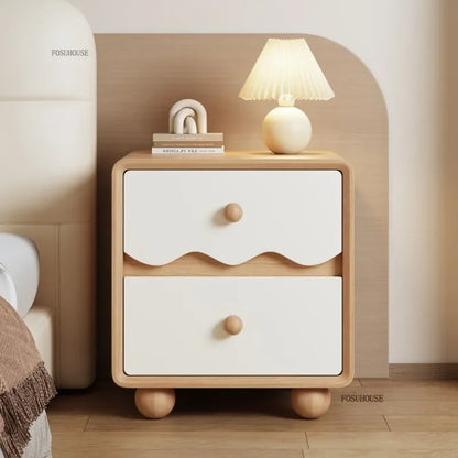 Cream Wood Children's Nightstands Cute Dormitory Storage Bedside Tables Home Children's Storage Cabinets for Bedroom Furniture