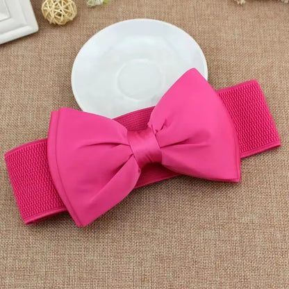 1Pcs New Big Bowknot Waist Belt Elastic Stretch Buckle Bow Waistband Wide Satin Bow Belt for Girls Lady Women