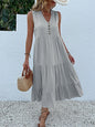 Casual Summer Midi Dress Women Sleeveless Tank V Neck Buttons Ruffle Loose Dresses Beach Soild Sundress Fashion