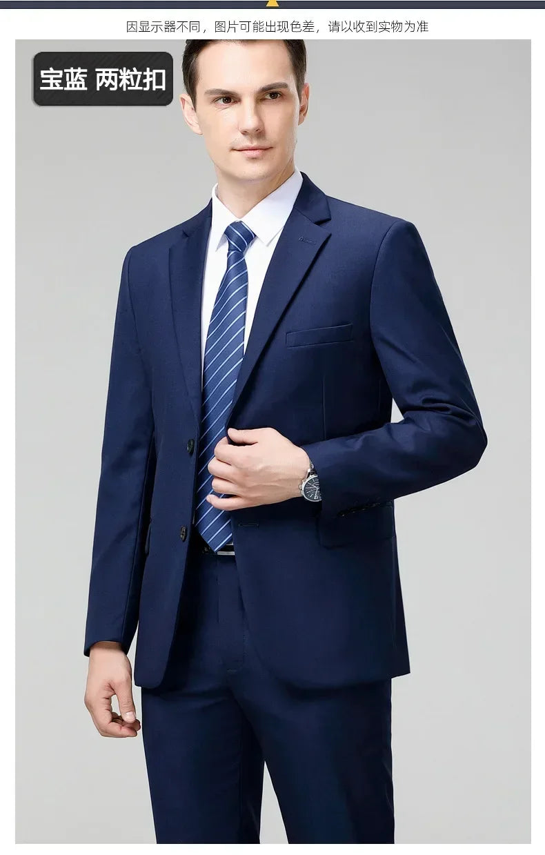 Suit S-8XL (Blazer+ Trousers) Men's Fashion Business Plus Size Gentleman's Casual Shirt for Work Slim-fit Wedding Formal Suit