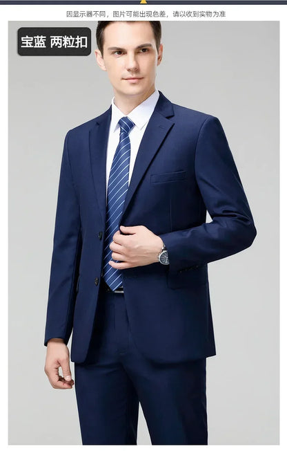 Suit S-8XL (Blazer+ Trousers) Men's Fashion Business Plus Size Gentleman's Casual Shirt for Work Slim-fit Wedding Formal Suit