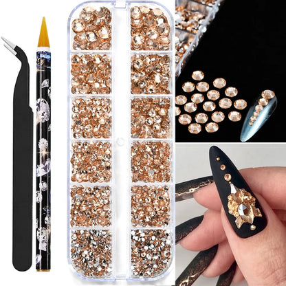 12grids Half Round Pearls Beads 3D Nail Charms 1.5/2/2.5/3/4/5mm White Flatback Pearls Nail Jewelry Nail Craft Pearl Rhinestones