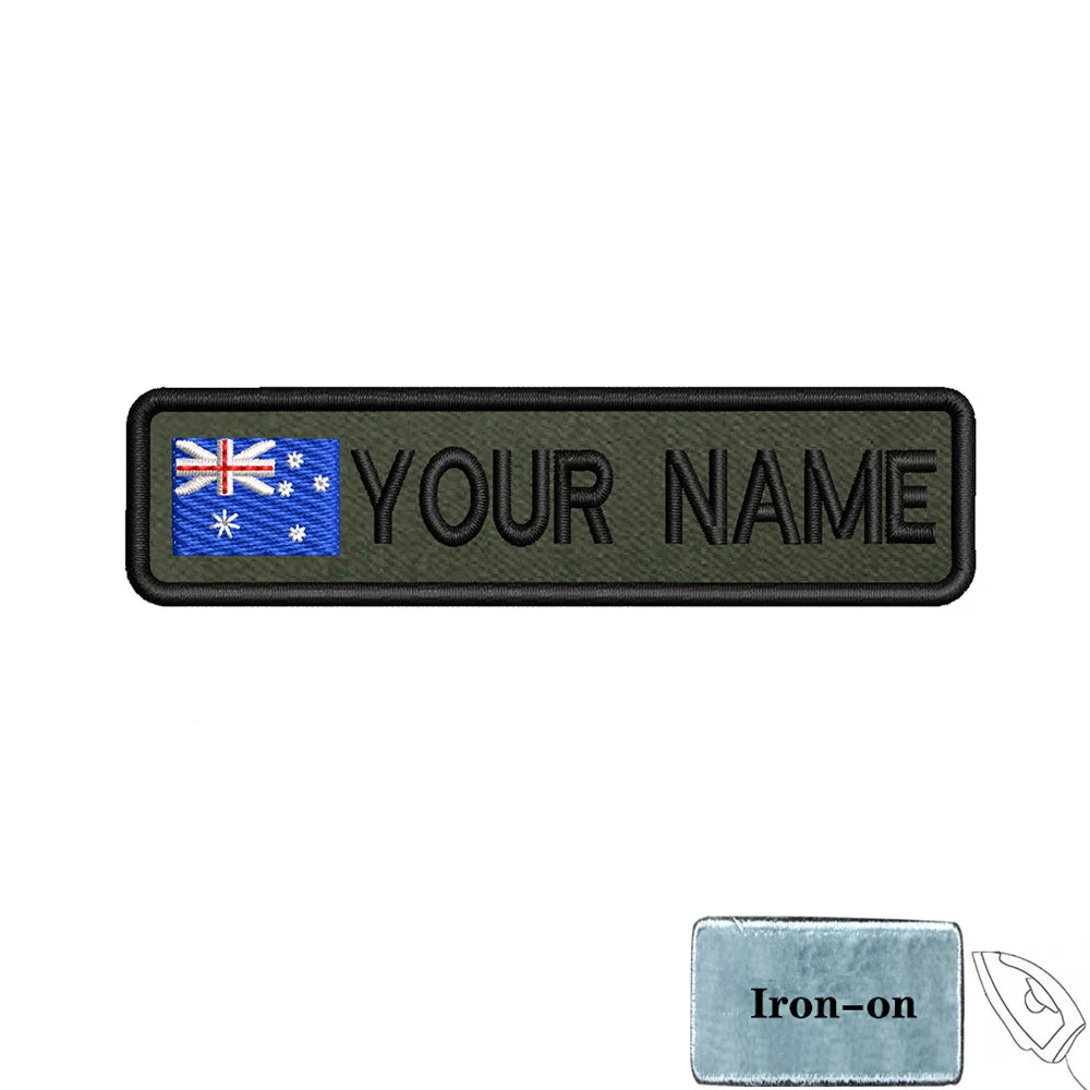 1PC 10cmX2.5cm Custom Name Flag Patch Badge Iron On Hook Loop Army green Netherlands Germany Russia France Belgium Italy Spain