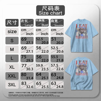 I Eat Microplastics Meme Cats Retro T Shirt 100% Cotton Vintage Washed T-shirt For Men Women