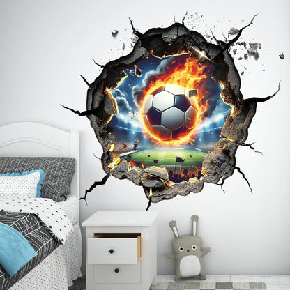 30x60cm Firepower Football Hole Breaking Wall Sticker Soccer Match Celebration Wall Decor Sport Boy Happy Birthday Party Decors