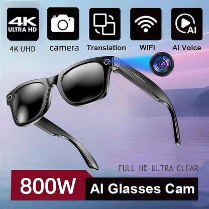 New Leisure Camera Smart Glasses 800W 32GB Memory AI Translation Voice Assistant Video Recording Men Anti Blue Light Sunglasses