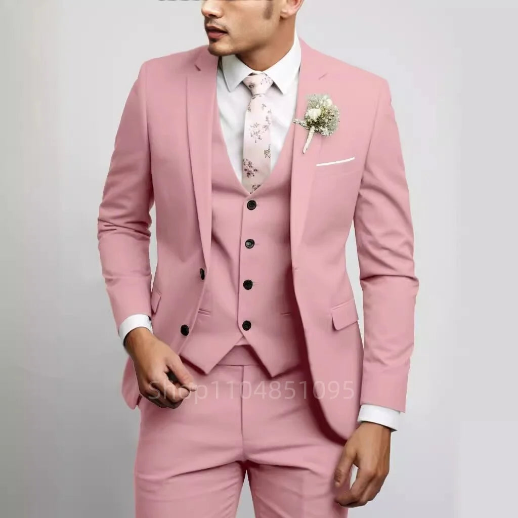 Matcha Green Suits for Men Slim Fit Luxury Wedding Tuxedos Fashion Mens Blazer Vest Pants 3 Pieces Foraml Business Suits Sets