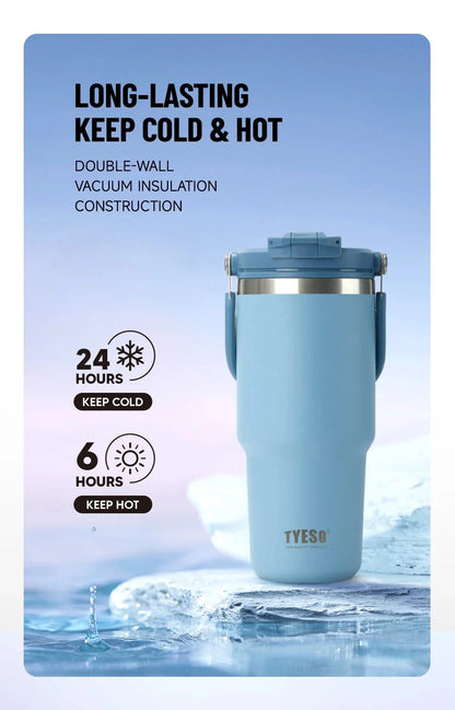 Tyeso 600ML Vacuum Flasks Handle Coffee Mug 304 Stainless Steel Ice Cup Car Bottle Hot Cold Retention Drinkware for Outdoor