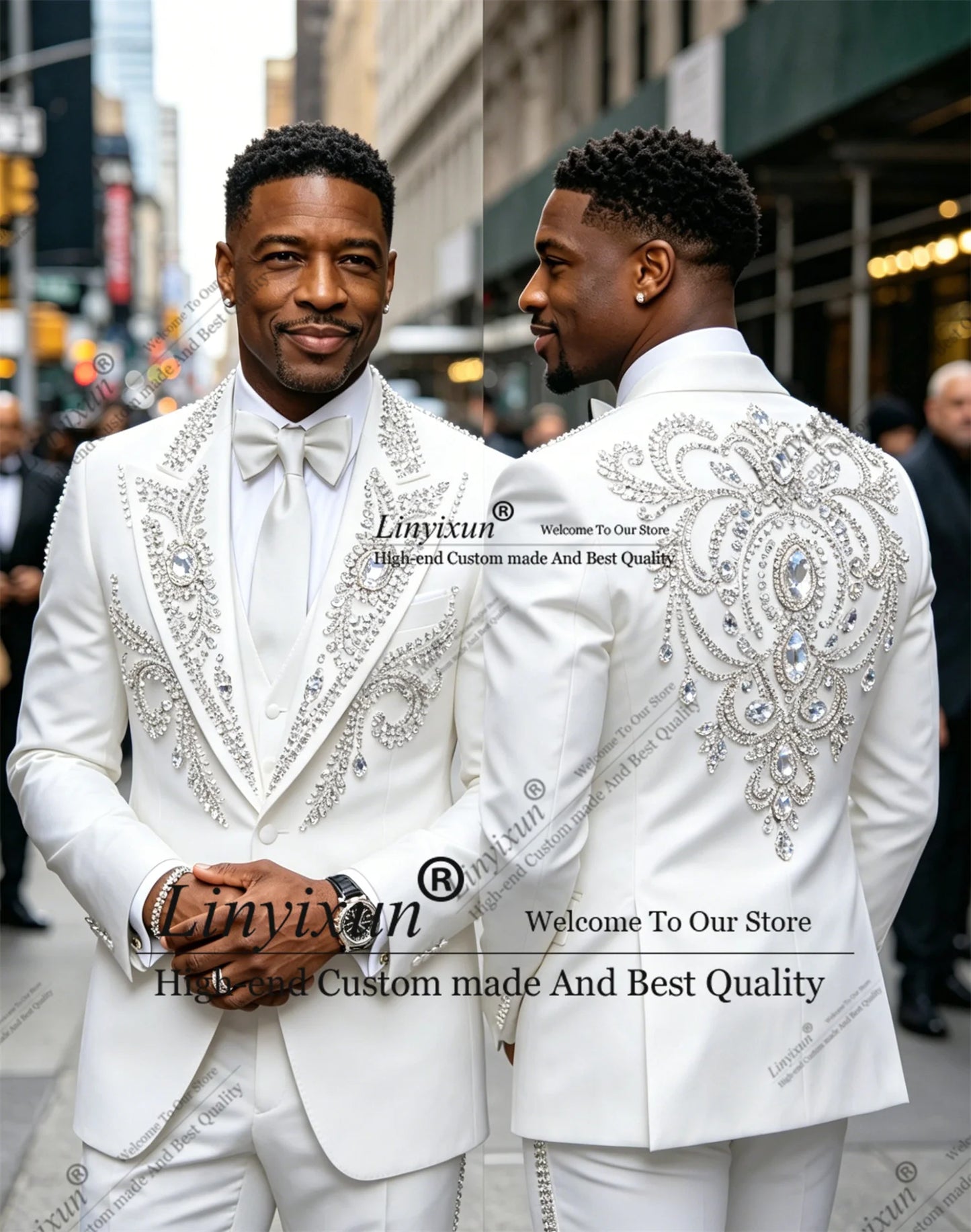 Handsome Rhinestone Diamond Wedding Suits For Men 2 Pieces Groom Male Blazers Customized Slim Fit men's suits and separates