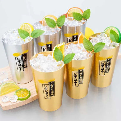 Japanese Style Aluminum Beer Mugs Set 450ml, Gold & Silver Reusable Drinking Mug for Beer Water Juice, Outdoor Camping Party