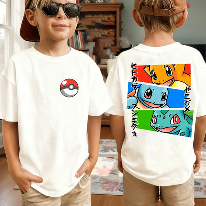 Summer Pokémon AnimeT-shirts Boys Pure Cotton Short-sleeved Top Casual Suitable for Both Boys and Girls, Parent-child Outfits.