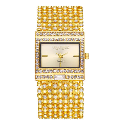 Luxury Simple Square Diamond Encrusted Women's Quartz Watch Gold Skeleton Fashion Women's Clock Gift Dress Wristwatch