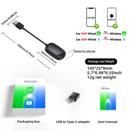 TIMEKNOW Wireless CarPlay Adapter for Apple iPhone Wired to Wireless Carplay Dongle Plug And Play USB Connection Auto Car Dongle