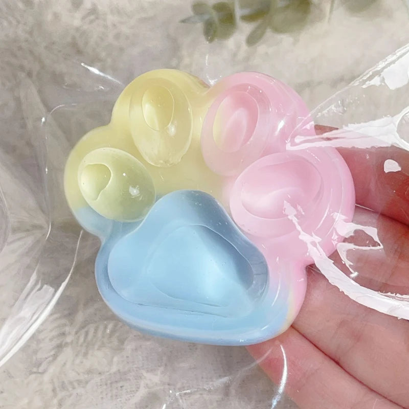 Three-Color Rainbow Cat Paw Squishy Pinch Squeeze Toy Cute Soft Slow Rebound Stress Relief Jelly Pinch Fifget Toy for Kids Adult