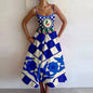 VEITCHE Fashion Women Print Suspenders Blue Ocean Fish Pattern Sexy Long Dress New Spring Summer 2025 Temperament Maxi Dresses