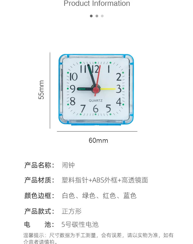Table Clock Square Alarm Clock Small Alarm Electronic Bed Compact Travel Clock Quartz For Child Students Desk Alarm