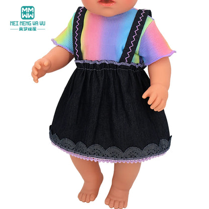 Fits 17-18inch American Doll and New Born Doll Clothes Fashion Dresses, Hooded Jumpsuit, Cardigan Strap Skirts Toys Gifts