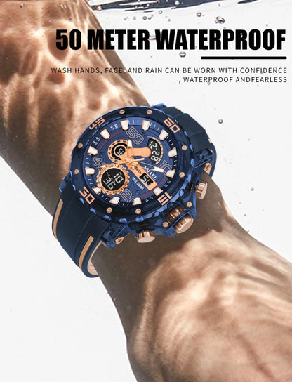 SMAEL 8136 Dual Display Military Watch for Men - 50M Waterproof LED Alarm Chronograph Stopwatch Shock Resistant