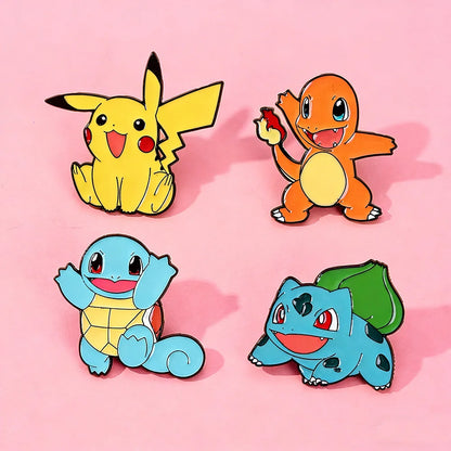 4Pcs Anime Pokemon Characters Enamel Brooch Badge Pikachu Charmander Squirtle Bulbasaur Figure Lapel Pins Gifts for Kids Fans