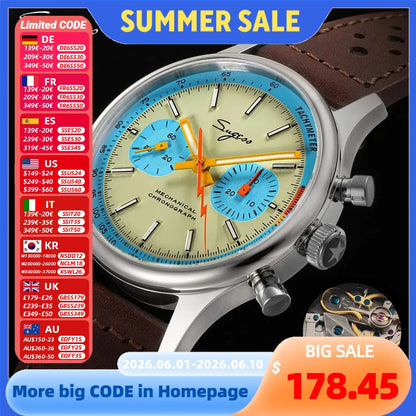 Sugess 1963 Pilot Watch Mens Chronograph Mechanical Wristwatches Original ST1901 Swanneck Movement Sapphire Crystal Racing 2022
