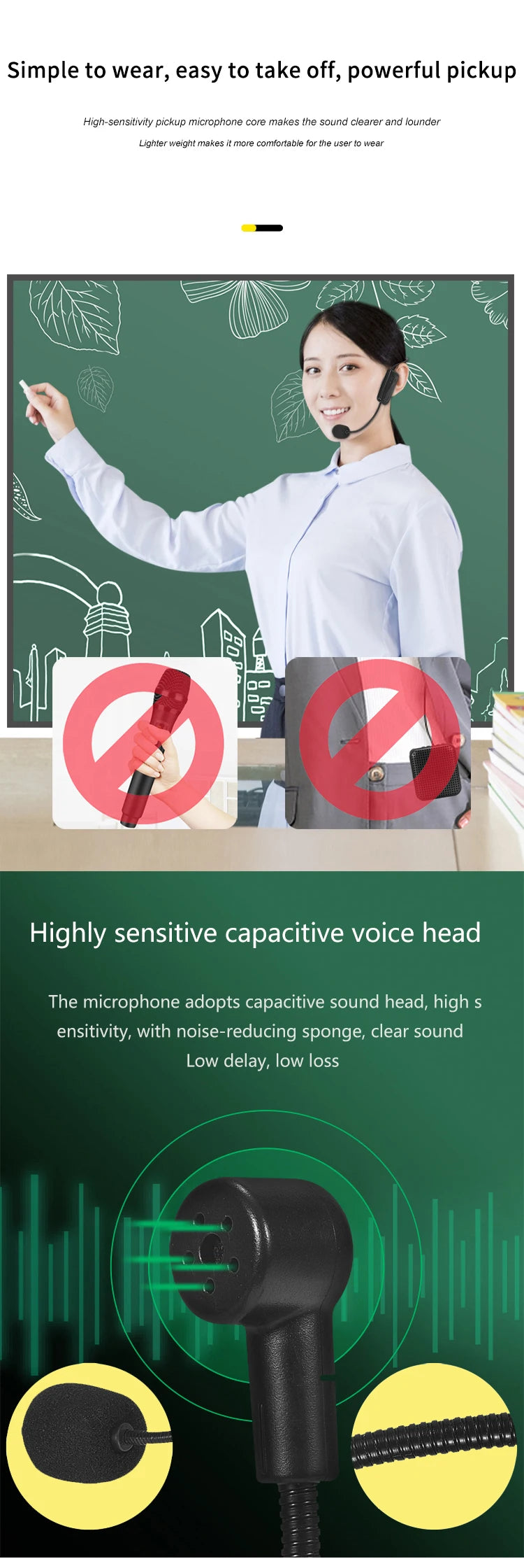2.4G Head-mounted Wireless Lavalier Microphone Set Transmitter with Receiver for Amplifier Voice Speaker Teaching Tour Guide
