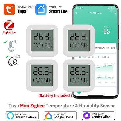 Tuya Zigbee Temperature Humidity Sensor Mini Screen Thermometer For Smart Home Automation Work with Google Home Alexa