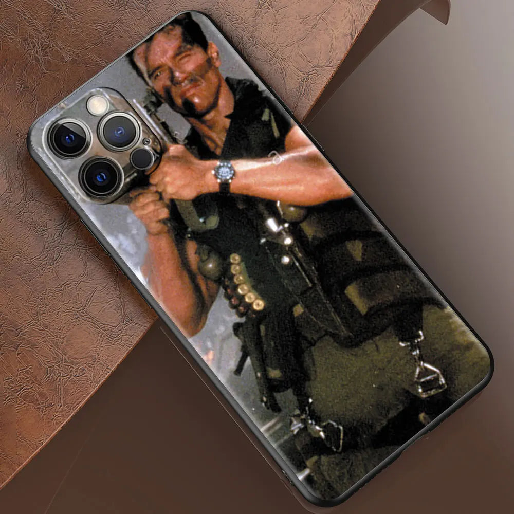 Mobile Phone Case For iPhone 14 15 11 12 13 16 Pro Max 16 Plus XS Black Soft Cover Coque Arnold Schwarzenegger Commando 1985