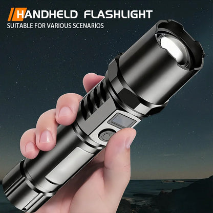 10000LM High Power LED Flashlight Long-range USB C Rechargeable Flashlight Power Display Zoom Lantern For Outdoor Camping Torch