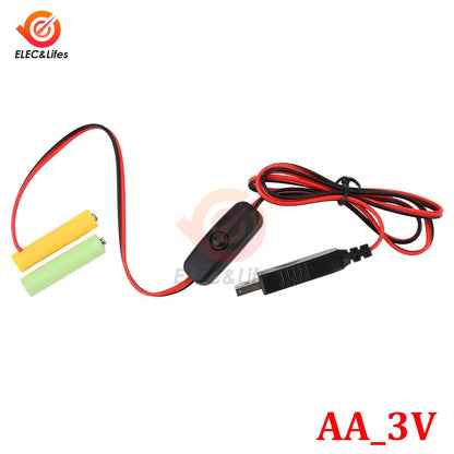 Universal 3/4.5/6V AA LR6 Battery 3V AAA Battery Eliminator USB Power Supply Cable With Switch for Electric Toys LED Lights