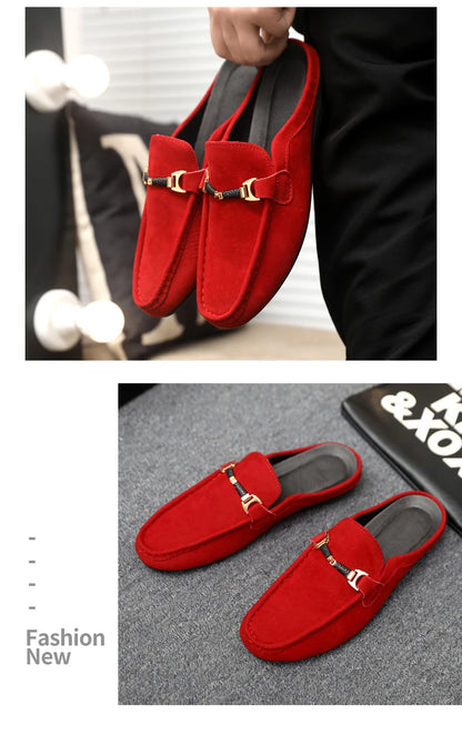 Fashion Red Men's Half Shoes Summer Lightweight Casual Shoes For Men Flat Slippers Comfortable Soft Slip-on Shoes Man Loafers