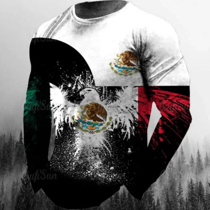 Fashion Mexican Flag T-Shirts Mexico 3D Print Men Woman Long Sleeve T Shirt Streetwear Oversized Harajuku Kids Tees Top Clothing