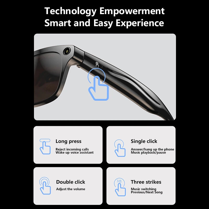 Lenovo AI Smart Bluetooth Glasses HD 6K 260Mah Multifunction Calling Translate Voice Assistant Music Player Camera Glasses 2026