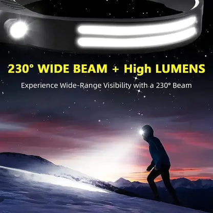 COB LED Headlamp Induction Head Lamp Built-in Battery USB Rechargeable Head Flashlight Outdoor Camping Fishing Sensor Headlight