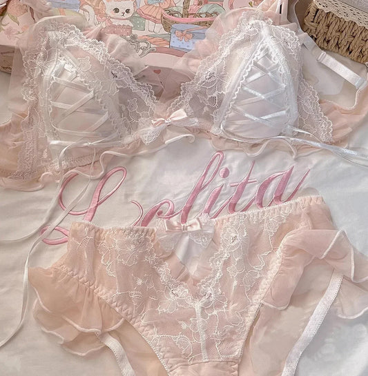 Lolita Girls Thin Cute Lace Small Bra Women Triangle Cup Bra Sexy  Underwear Women Set  Sexy Lingerie