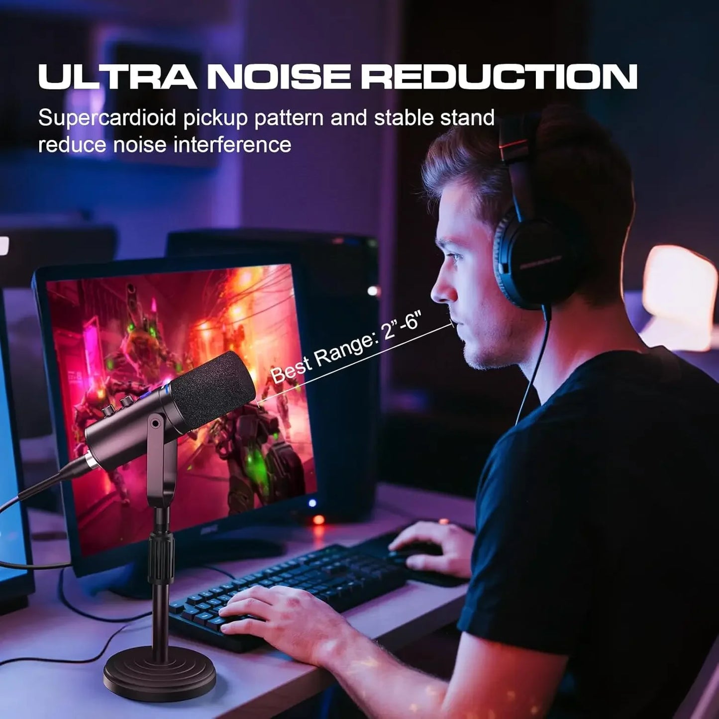 PUPGSIS D1 Dynamic Microphone, XLR/USB Podcast Recording PC Microphone for Vocal Voice-Over Streaming, Studio Mic with Mute Key