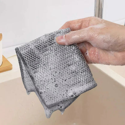 10/20Pcs Cleaning Products Dishcloth Silver Wire Cleaning Kitchen Cloth Thickened Microfiber Wash Towel Built-in Sponge Ball Rag