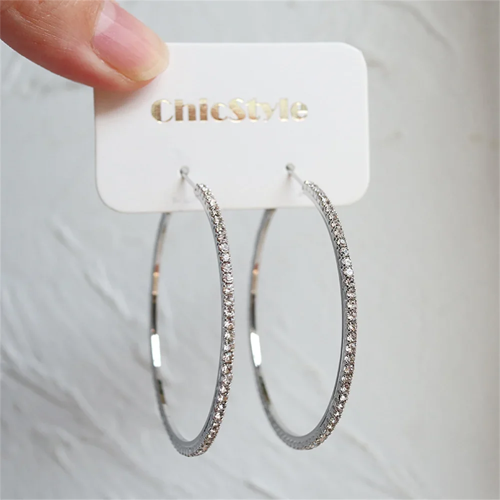 1-3 Pairs Set Sparkling Exaggerated Full Paved Rhinestones Round Circle Hoop Earrings for Women Simple Shiny Earring Jewelry