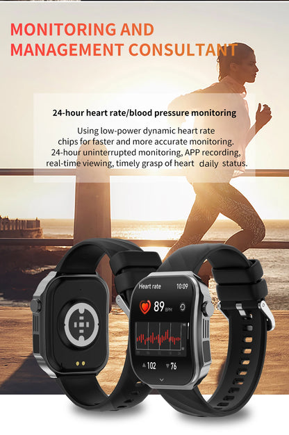 LIGE Nowy smartwatch z zakrzywionym ekranem 3D o przekątnej 2,2 cala z podświetleniem LED, termometrem, monitorem zdrowia, połączeniami BT i funkcjami sportowo-fitnessowymi