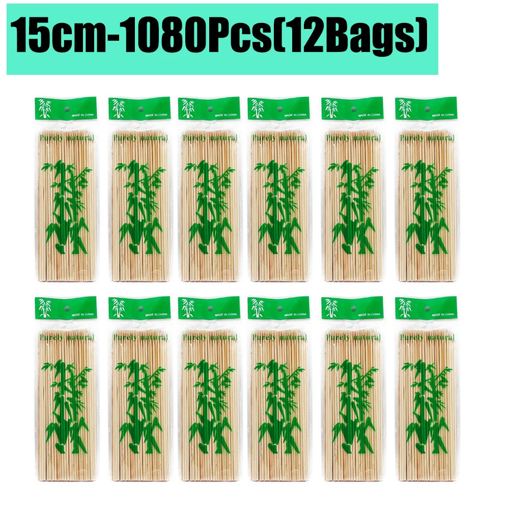 90-1350Pcs Bamboo Wooden BBQ Skewers Sticks Disposable 15/20/25/30cm for Grilling, Fruit, Kabob,BBQ, Barbecue, Camping, Outdoor