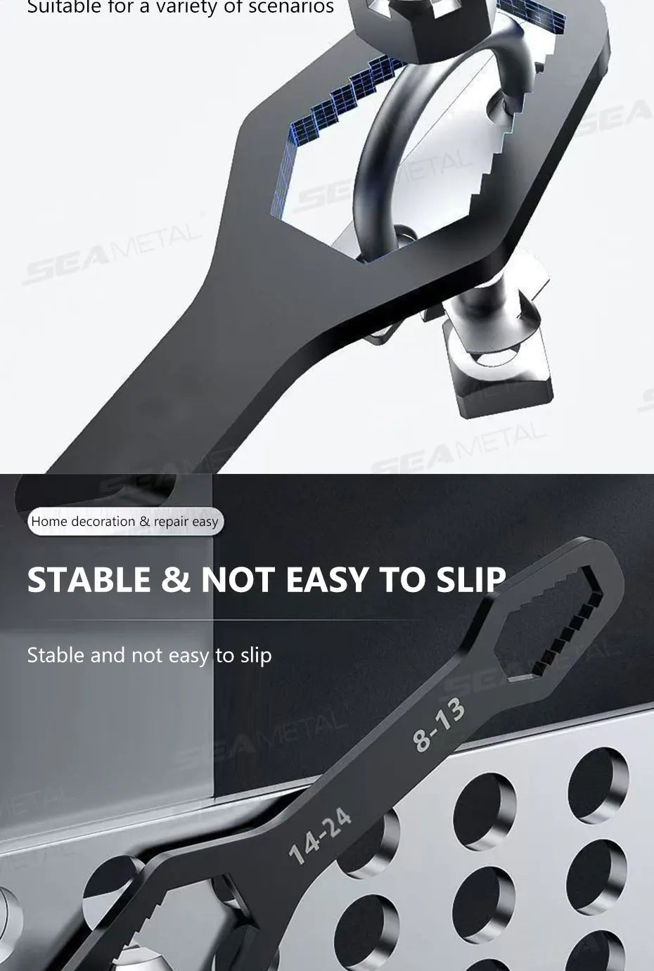 SEAMETAL 3-17mm 8-24mm Universal Torx Wrench Self-tightening Adjustable Glasses Wrench Board Double-head Torx Spanner Hand Tools