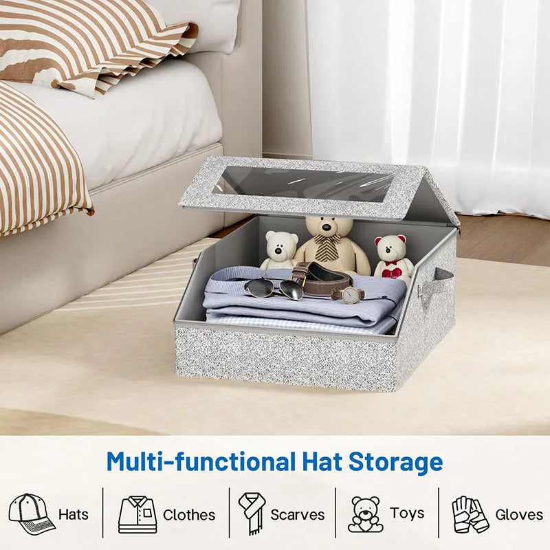 Multifunctional Large Capacity Foldable Baseball Cap Storage Box With Lid Dustproof Hat Organizer Container For Home Closet