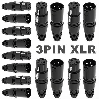 2PCS XLR 3Pin Male/Female Microphone Audio Cable Plug Connector Cannon MIC Cable Terminal Black Silver Microphone Plug
