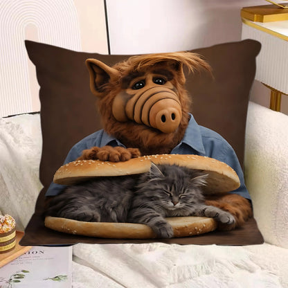 Classic TV Series A-Alf Pillow Covers Cartoon Sofa Decorative Home Double-sided Printing Short Plush Cute Cushion Cover
