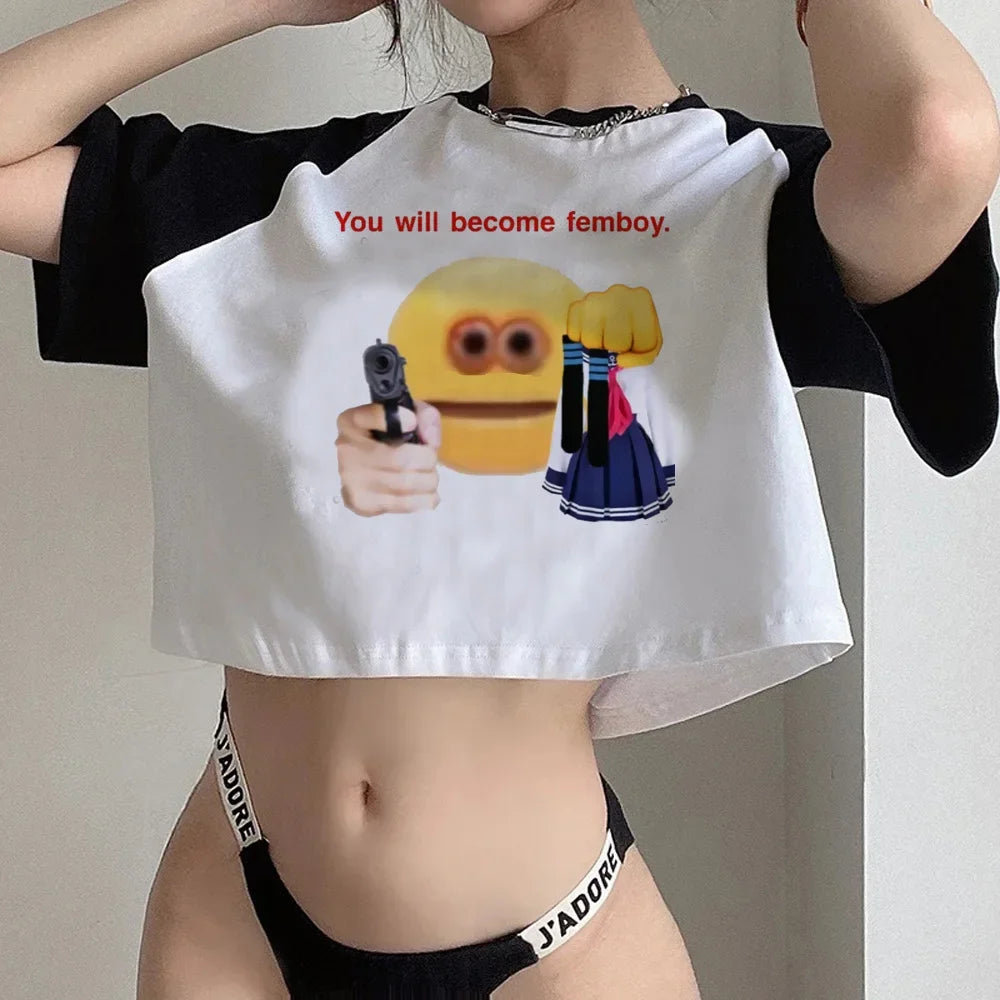 90s Femboy fairycore goth crop top Woman gothic  manga korean fashion graphic  t-shirts cropped