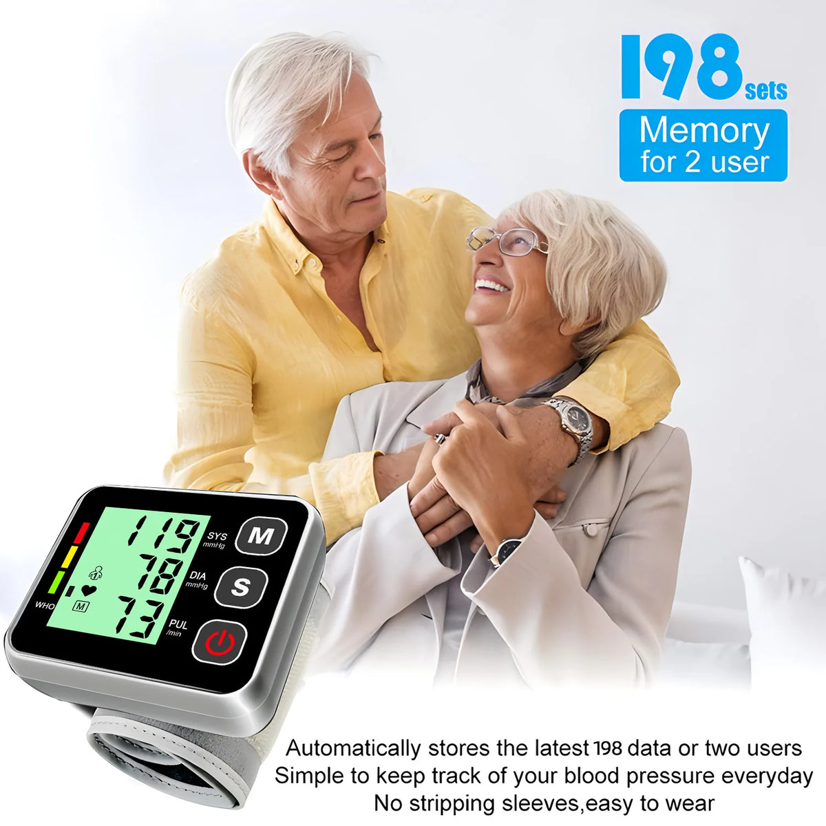 Medical Digital Wrist Blood Pressure Monitor Heart Rate Pulse Meter Measure Sphygmomanometer PR LCD Screen Portable Health Care