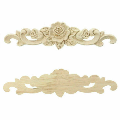 Natural Floral Wooden Carved Applique Wooden Figurines Crafts Corner Frame Appliques Frame Wall Door Furniture Woodcarving Decor