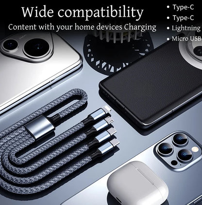 4-in-1 Multifunctional Charging Cable Supports USB-A to USB-C, Micro USB, and Braided Cables for Charging Multiple Devices